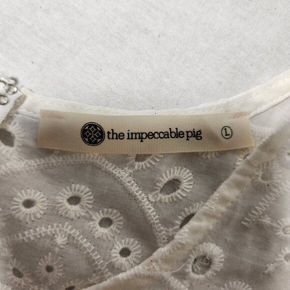 THE IMPECCABLE PIG Cut it Out Romantic White Eyelet Mini Dress Size L LIKE NEW! - Picture 8 of 16